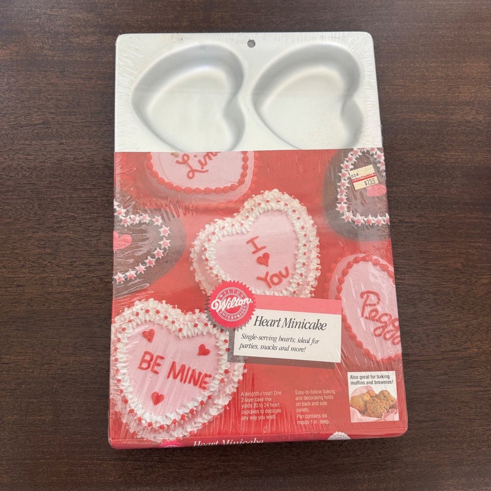 Wilton Heart Minicake Pan 6 Cavity Aluminum Baking Mold Pan NOS Vintage 1989